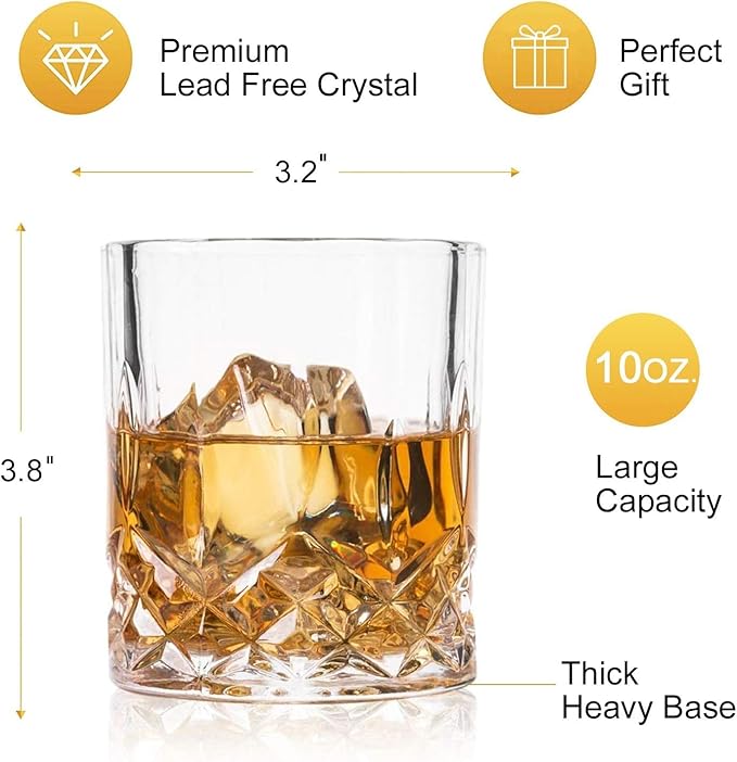 Set of 3 Crystal Whiskey Glasses - 11 oz Double Old Fashioned Tumbler, Perfect for Bourbon, Vodka, and Cocktails (Set of 3)