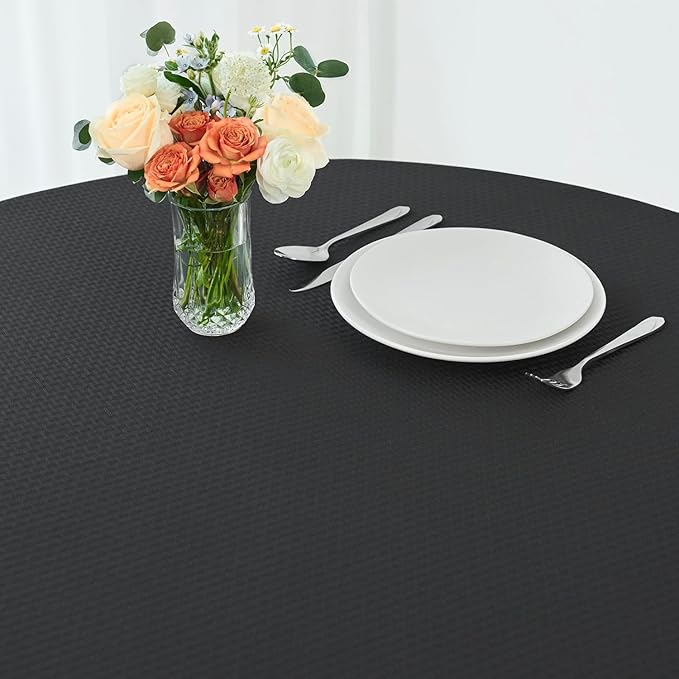 maxmill Round Weaved Texture Design Tablecloth Spill-Proof Wrinkle Free Soft Washable Table Cloth for Circular Table Cover, for Dining Room Buffet Banquet Parties Holiday Dinner, 90 Inch Black