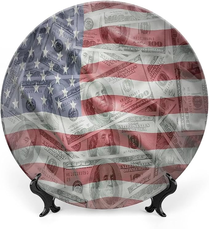 Ceramic Display Plate, American Flag Ceramic Hanging Decorative Plate, Dolar Exchange, 7 Inch, Living Room Kitchen Decoration Household, Multicolor
