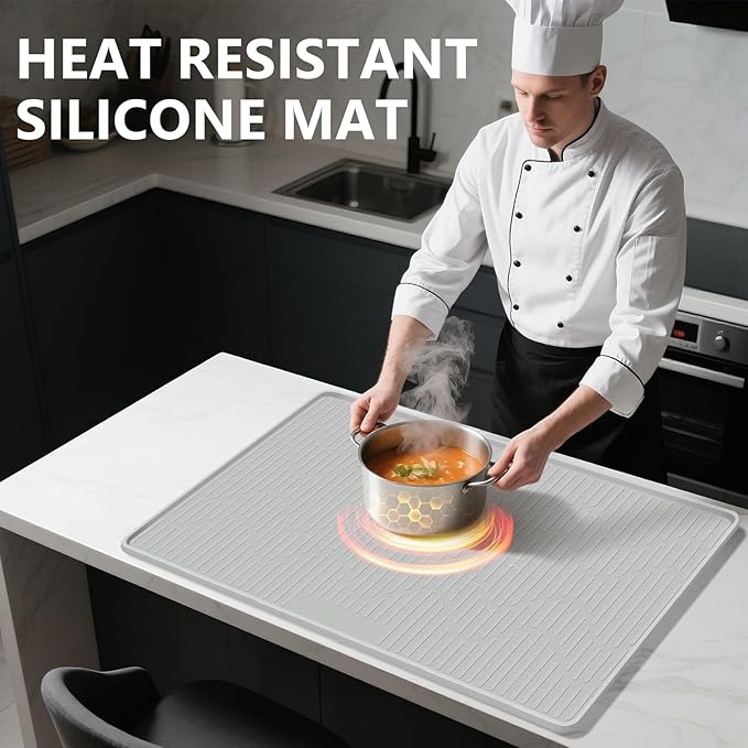 28" x 22" Heat Resistant Mat for Countertop Lanstics Silicone Baking Mat Non-Slip Air Fryer Mats Multipurpose Countertop Protector Microwave Mats Fire Resistant Mat Place Mat for Kitchen Counter