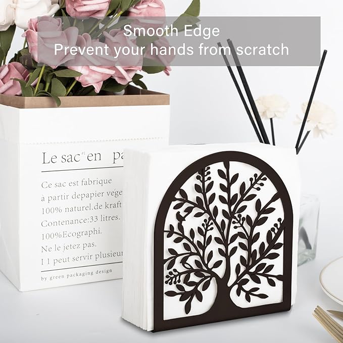 Napkin Holder for Tables, Tree of Life Design Modern Metal Napkin Holder for Home Kitchen & Picnic Party, Bronze