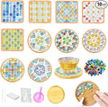 Airsnigi 10 Set DIY Mosaic Tiles for Crafts Mixed Color Glass Mosaic Kits with Wooden Coasters DlY Coasters Kit Mosaic Supplies for Adult DIY Kit Bamboo Coaster Christmas Gift for Drinks Tray