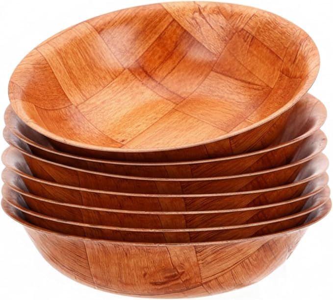 Fonteme|Winco 10-inch Wooden Serving Bowl, Set Of 6 | Round | Stackable | EZ To Wash | Great For Salads, Fruits, Snacks, And More [6PK]