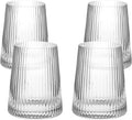 Crutello Modern Wine Glasses 12 oz Stemless, Set of 4, Unique Fluted Glassware with Vintage Ripple Texture, Art Deco Red or White Wine Fancy Glasses