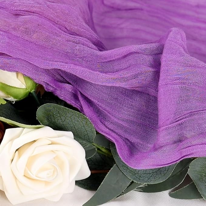 FUHSY 5 Pack 10FT Gazue Cheesecloth Fabric Table Runner Bulk Lilac Rustic Vintage Party Table Runner 36x120 Inch Light Purple Linen Cheese Cloths Table Cloth Romantic Wedding Table Cover Overlay