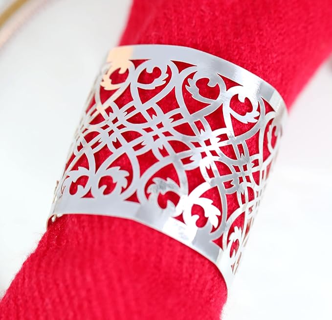 150PCS Premium Napkin Rings Laser Cut Foil Paper Napkin Holder for Wedding Party Dinner Table Decor,Special Events and Catering Services (Silver)