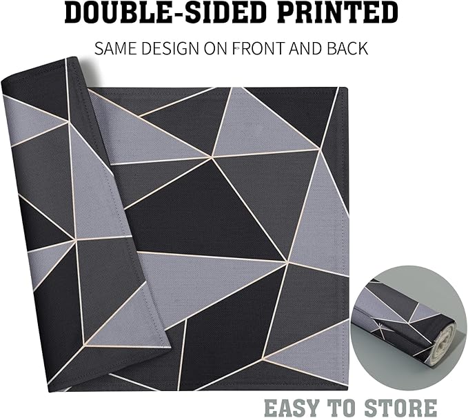 Black Table Mats Set of 4 - Mid Century Modern Placemats Gray Table Mats 12x18 for Party Kitchen Dining