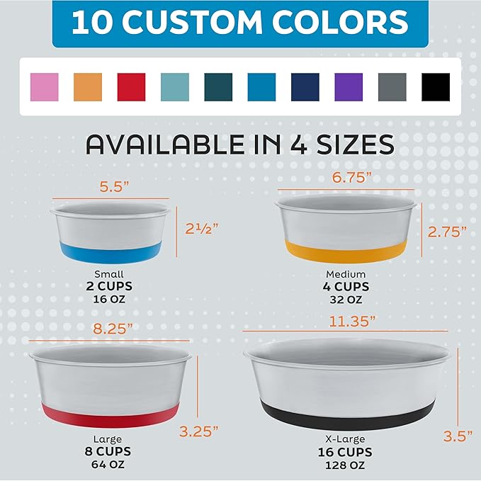 Master Pet Supply Stainless Steel Dog Bowls Set of 2 with Extra Thick Silicone Base - 8 Cup (64 oz) Hyper Pink, Non-Slip, Dishwasher Safe Metal Bowls, Pet Dog Food Bowl for Dogs, Cats, Anti Rust