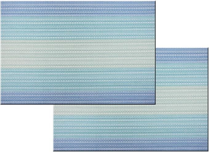 Placemats Washable Easy to Clean PVC Placemat for Kitchen Table Heat-resistand Woven Vinyl Hard Table Mats 12x18 inches Set of 4 （Blue）