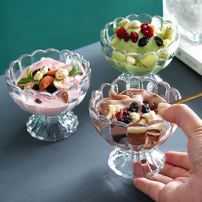 Iced Cream Dessert Bowl，Set of 9，6oz Vintage Glass ware with Heavy Base, Drinking Cup for Sundae, Fruit, Ice Cream, Snack, Condiment (9)
