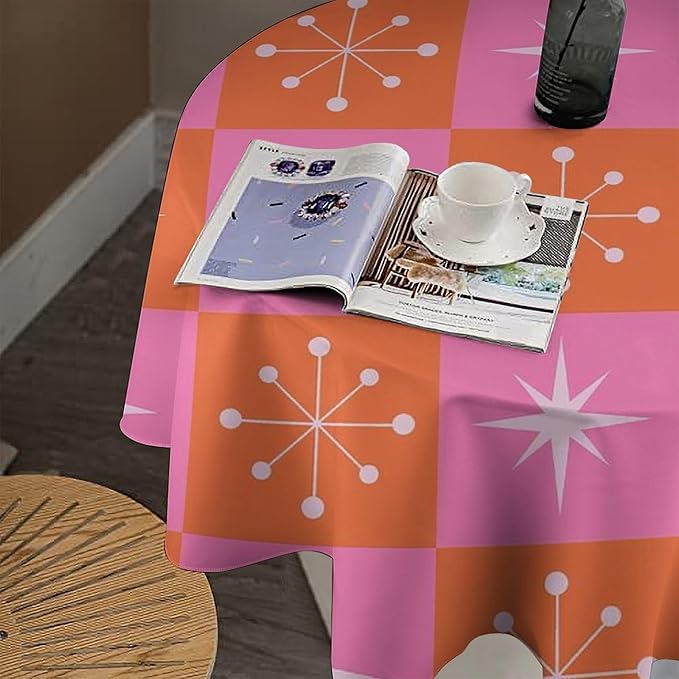 Mid Century Modern Round Tablecloth, Vintage Abstract Colorful Geometrics Modern Print Tablecloth for Home Party Dining Room Kitchen Decor 60Inch(152cm)