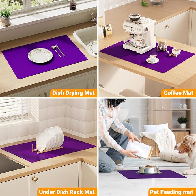 2-Pack Extra Thick Silicone Counter Mats - 24”x16” Large Heat Resistant Kitchen Countertop Protector, Non-Slip Hot Pad Trivet for Air Fryer, Hot Pots & Pans, Coffee Maker (Purple)