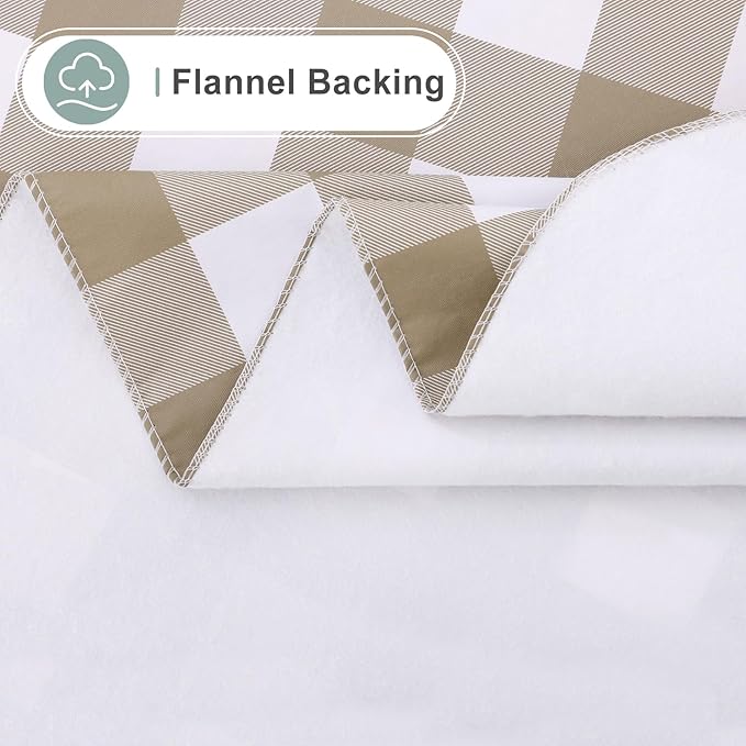 misaya Rectangle Waterproof Vinyl Table Cloth, Buffalo Flannel Backed Tablecloth, Wipeable Plastic Table Cover for Dinner, Kitchen, Outdoor (54" x 78", Khaki and White)