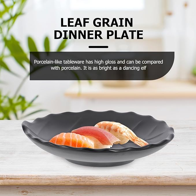 Decorative Leaf Pattern Appetizer Plate Black Small Dessert Dish Kitchen Fruit Salad Plate for Household Tableware and Side Dishes