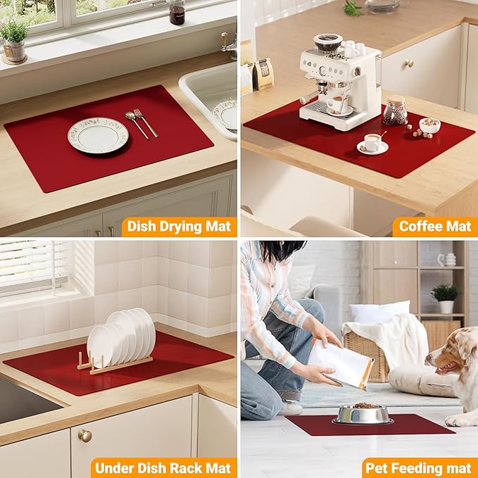 2-Pack Extra Thick Silicone Counter Mats - 24”x16” Large Heat Resistant Kitchen Countertop Protector, Non-Slip Hot Pad Trivet for Air Fryer, Hot Pots & Pans, Coffee Maker(Red)