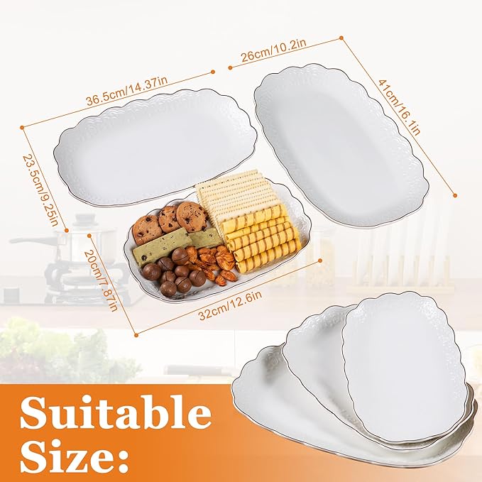 Kassel Ceramic Serving Platter Set | 16”/14”/12” Oval Serving Trays for Entertaining at Parties and Weddings | Oven Safe XL Serving Trays for Tacos, Steak and Cake