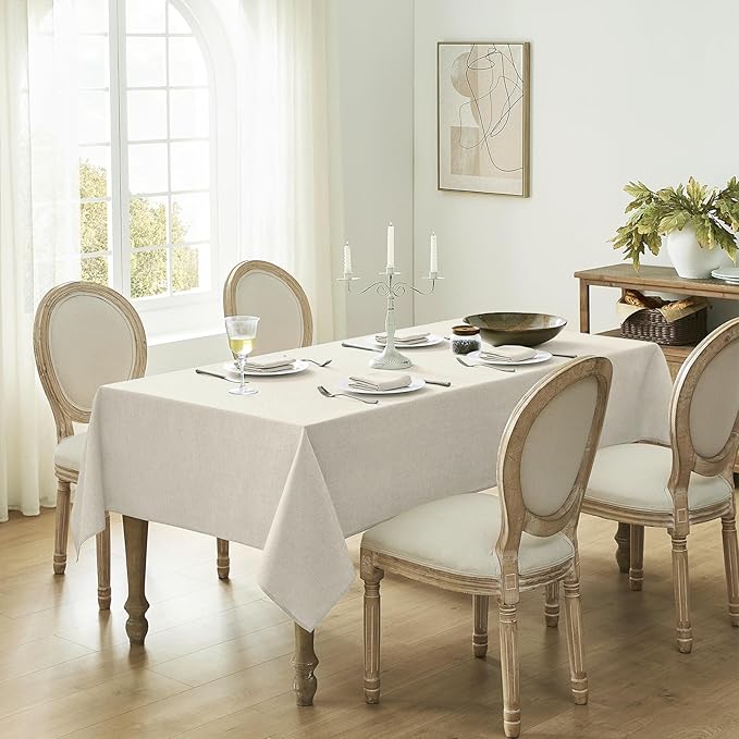 Softalker Cream Tablecloths Rectangular 84x60 inch Linen Textured Table Cloth Waterproof, Stain and Wrinkle Resistant, Outdoor Table Cloth for 6 Foot Rectangle Tables Decor for Party Holiday Birthday