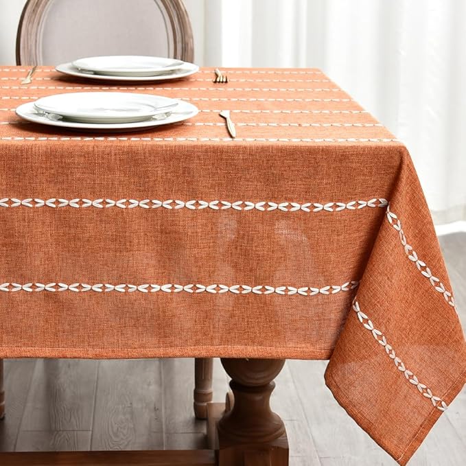 Zobesta Cotton Orange Table Cloth Square Table 53 x 53 Inch, Washable Farmhouse Tablecloth Cotton Tablecloth, Dining Table Cover for Halloween,Thanksgiving, Dining, Outdoor,Fall