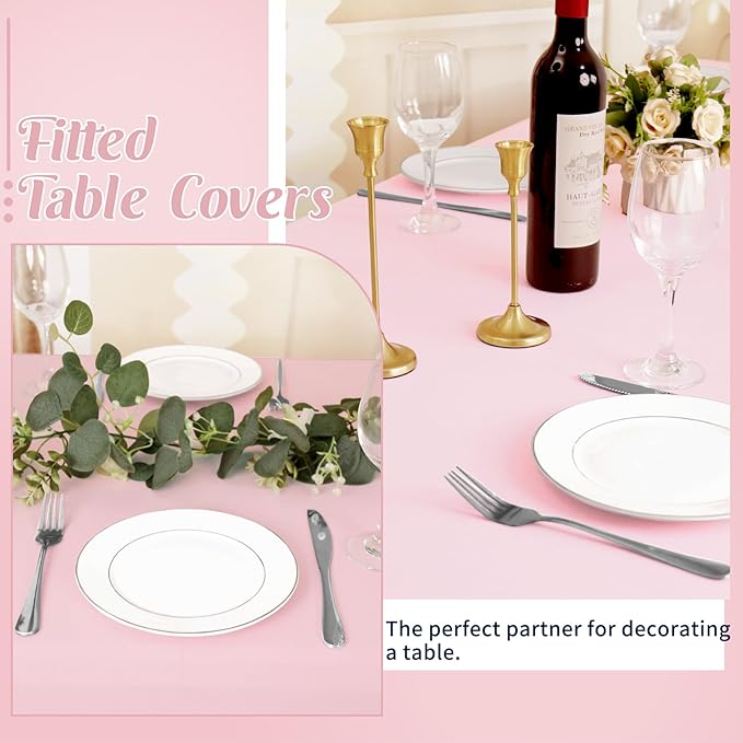 HAISIWLKJ 6 Pack Table Cloth 8ft Pink Tablecloths for Rectangle Folding Table Spandex Fitted Stretch Cover Wrinkle Resistant Washable Protector for Party, Wedding, Banquet, Festival.