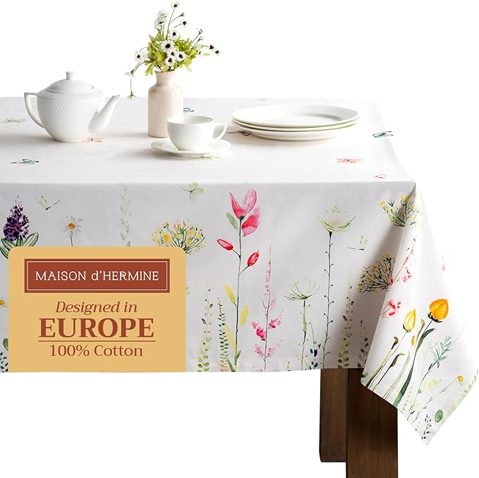 Maison d' Hermine Table Cloth Rectangle Table 100% Cotton 70 x 108 Inches Tablecloth Reusable Decorative for Dining Room Farmhouse Home Valentines Day Decorations Spring Summer - Botanical Fresh
