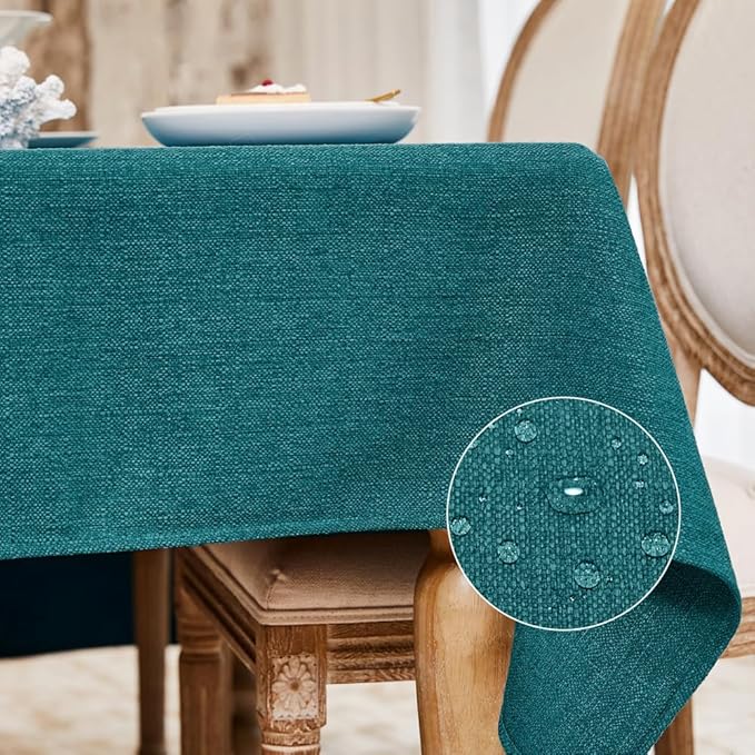 BALCONY & FALCON Square Tablecloth - Small Waterproof Table Cloth, Wrinkle Resistant Table Cover Linen Fabric Tablecloths for Dining Kitchen Wedding and Outdoor Decoration (Teal, 55"x55")