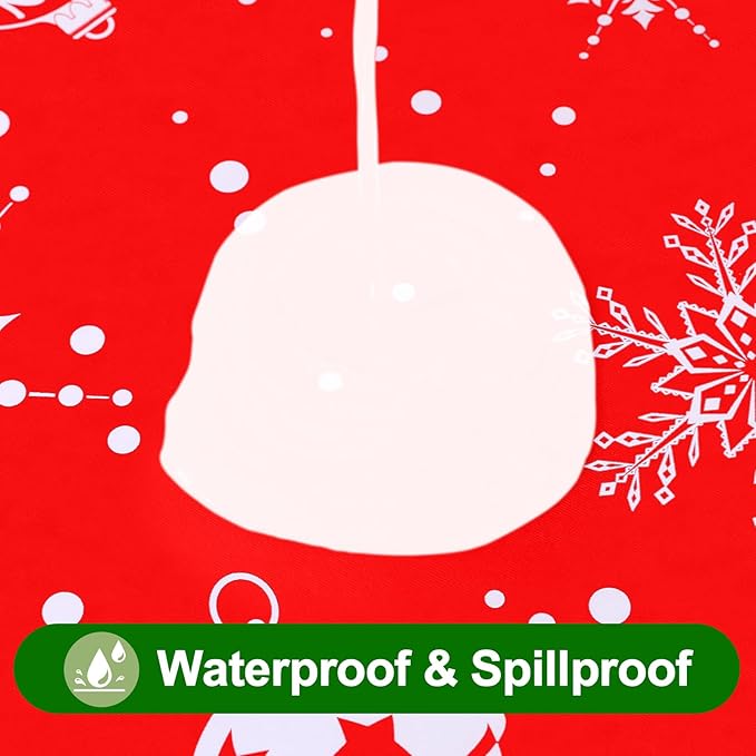 Smiry Plastic Christmas Tablecloth, Snowflake Wipeable Flannel Backed Vinyl Tablecloth, Waterproof Elastic Fitted Table Cover for Christmas Dinner, and New Year Celebration (White & Red, 30x72 Inches)