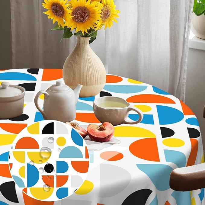 Laeacco 24 Inch Geometric Round Tablecloth Colorful Sector Circular Pattern Modern Abstract Art Print Table Cloth Washable Waterproof Wrinkle Free Table Cover for Kitchen Dining Picnic Party Decor