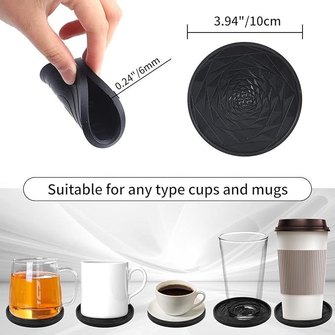 Silicone Coasters Set of 3 with Unique Rose Petal Design, Drink Coasters for Table Protection, Cup Mat for Hot-Cold Beverages, Modern Non-Slip, Non-Stick Design, Ideal Gift(3 Pack, Black)