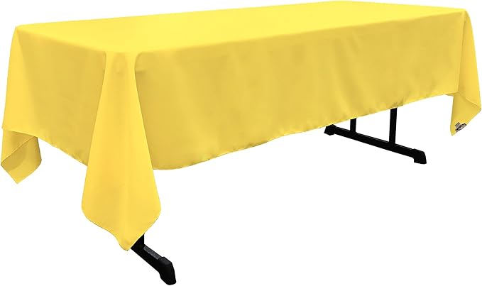 LA Linen Polyester Poplin Washable Rectangular Tablecloth, Stain and Wrinkle Resistant Table Cover 60x120, Fabric Table Cloth for Dinning, Kitchen, Party, Holiday 60 by 120-Inch, Yellow Light