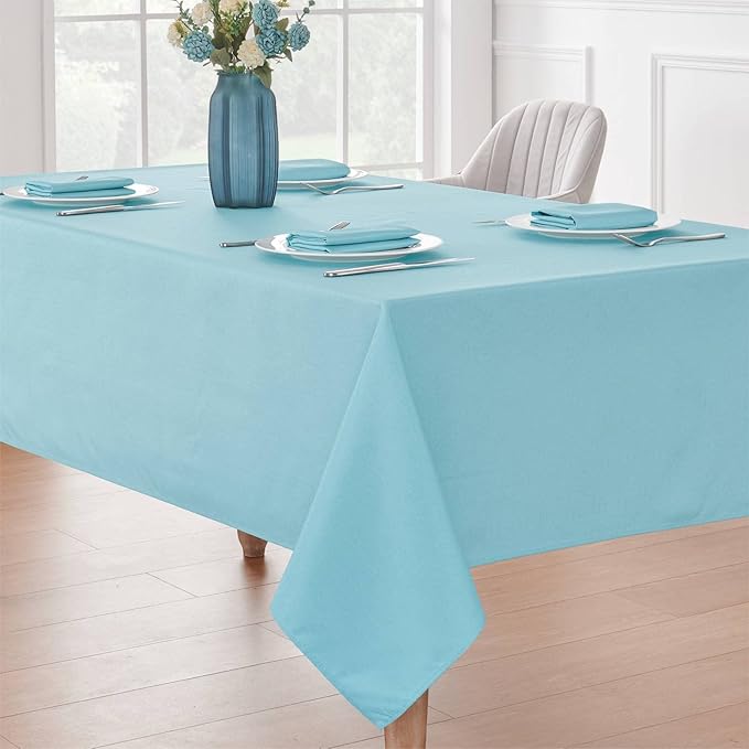 Rectangle Tablecloth Waterproof 60x120 inch Linen Textured Table Cloth Stain and Wrinkle Resistant Washable, Decorative Fabric Table Cover for Dining, Party and Camping, Aqua