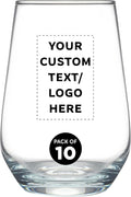 DISCOUNT PROMOS 10 Vaso Silicia Stemless Wine Glasses Set, 16 oz. - Personalized Text, Logo - Clear, Orb-Like, Thick base - Clear