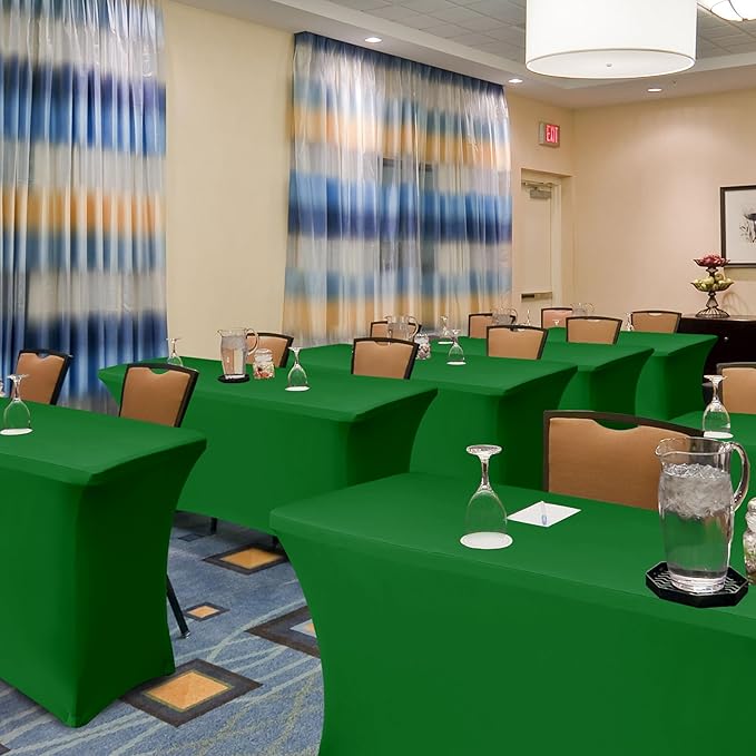 Stretch Table Cover for 6 Foot Rectangle Tables-8 Pack Green Spandex Fitted Tablecloth-Elastic 6ft Christmas Tablecloths for Party, Vendor Booth Display, Banquet Event, Craft Trade Show