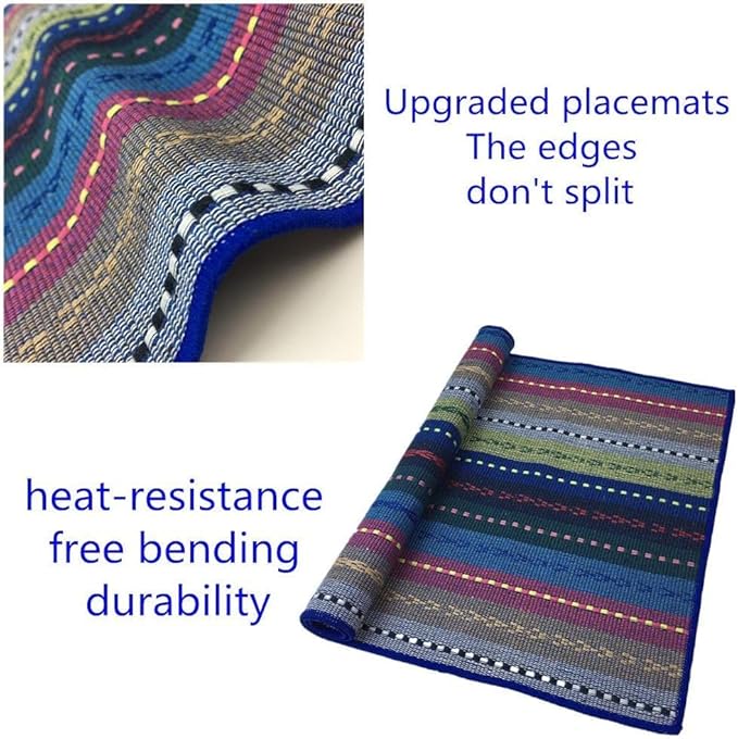 WAZAIGUR Hand Woven with 100% Cotton Placemats Colorful Placemats Braided Ribbed Durable Heat-Insulation Table Mats Set of 4,Blue