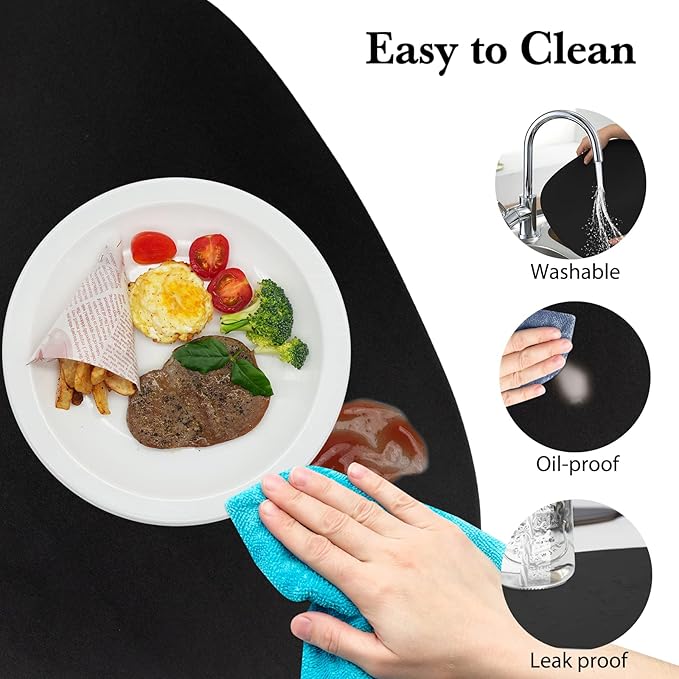 Placemats Set of 6, Faux Leather Placemats with Coasters, Black Table Mats Set of 6 Heat Stain Scratch Resistant Waterproof Washable Wipeable Place Mats for Dining Patio Table Kitchen