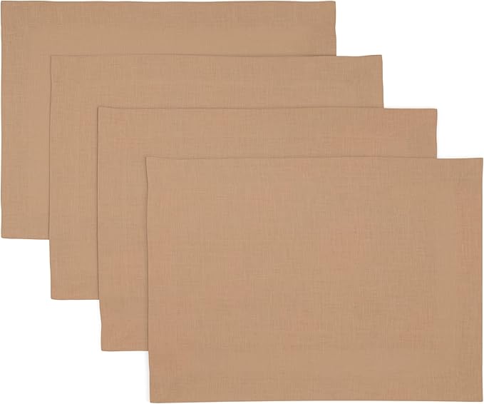 D'Moksha Homes Linen Champagne Beige Placemats Set of 4-100% Pure Linen Placemats 14 x 19 Inch for Spring, Easter - Handcrafted and Machine Washable