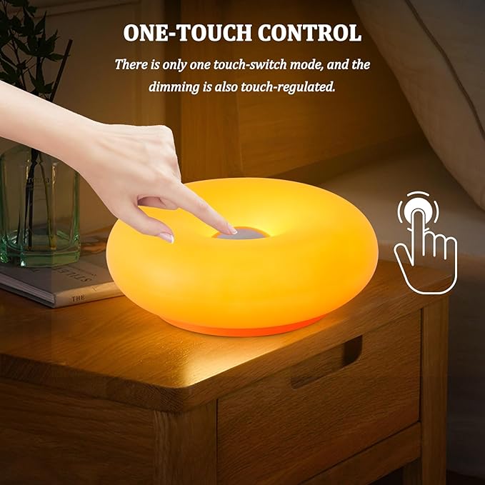 Donut Table Lamp,Creative Orange Donut Atmosphere Lamps with Plastic Shade,Retro-Modern Table Light,3-Color Dimmable Nightstand Lamp for Bedroom and Desk, Aesthetic Home Decor & Gifts (Orange)