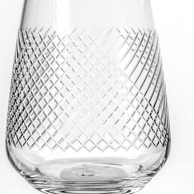 Rolf Glass Bourbon Street Stemless Wine Glass | Set of 2 | 15.75 Ounce Stemless Tumblers | Lead-Free Glass | Diamond-Wheel Engraved and Polished Glassware | Modern Luxury Glassware