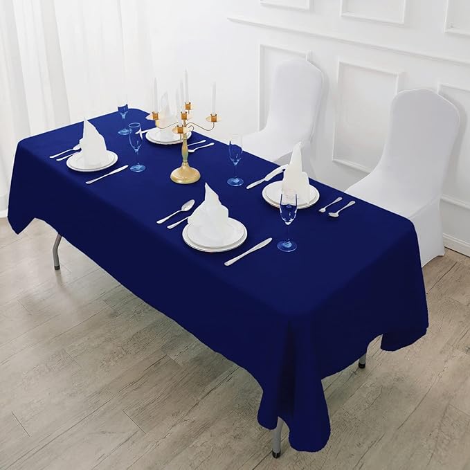 Fokitut 6 Pack Rectangle Tablecloth, 90x132 Inch, Stain Resistant and Wrinkle Polyester Table Cloth, Fabric Table Cover for Kitchen Dining, Wedding, Party, Holiday Dinner-Royal Blue