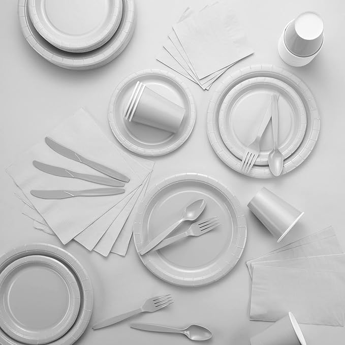Disposable Paper Plates Silver, 7 Inch Paper Dessert Plates, Strong and Sturdy Disposable Plate for Party, Dinner, Holiday, Picnic, or Travel Party Plate, Pack of 50