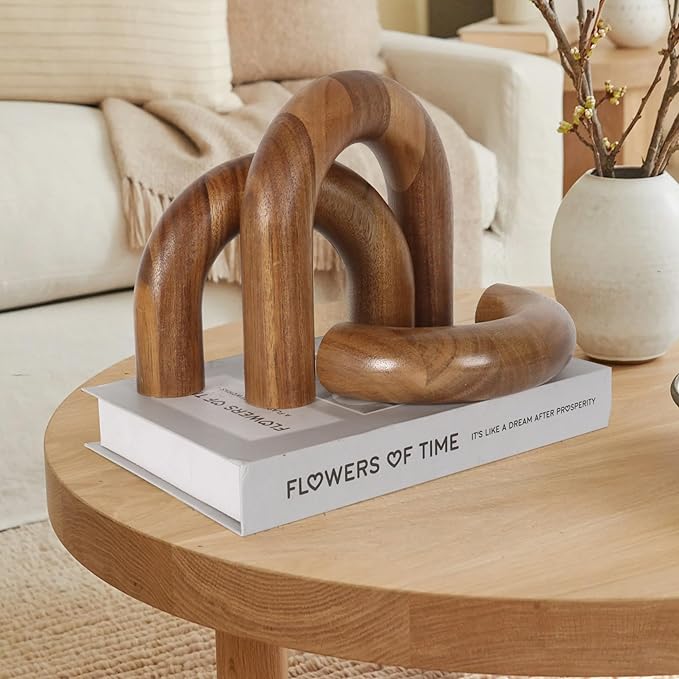 Oakrain 3 Pcs Wood Shelf Decor Aesthetic, Modern Aesthetic Home Decor Accent, Decorative Object for Coffee Table, Book Shelf, Minimalist Table Decor for Console, Living Room, Entryway, Brown