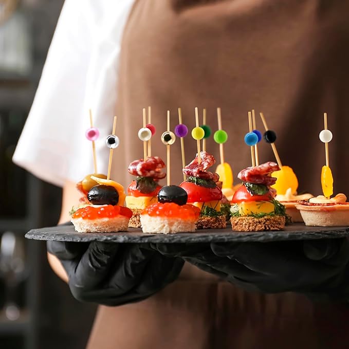 Minisland Gold Pearl Cocktail Picks, 4.7 Inch Long Bamboo Fancy Toothpicks for Appetizers, Decorative Christmas New Year Holiday Party Food Drink Garnish Fruit Kabob Skewer Sticks 100 Counts - MSL150