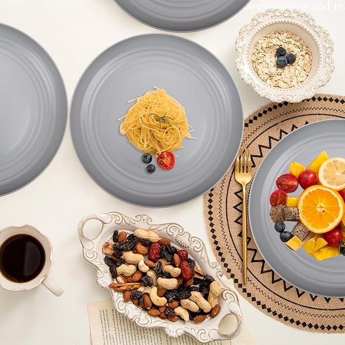 LIYH 20 Pcs Grey Wheat Straw Plastic Plates - 9 Inch Unbreakable Dinner Plate Reusable - Dishwasher & Microwave Safe, Camping Outdoor Plates