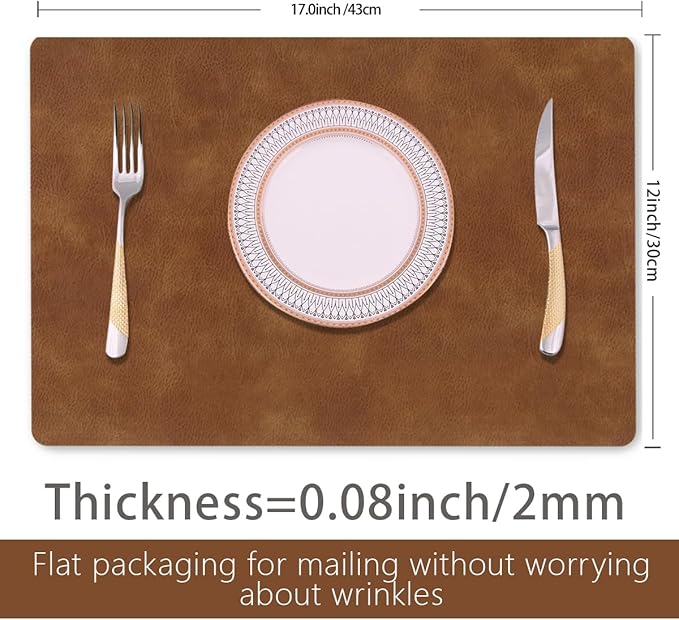 Faux Leather Dining Placemats Set of 4,Suitable for Indoor&Outdoor,Waterproof&Heat-Resistant Table Mats,Washable&Non-Slip Wipeable for Dining Table Decor-Brown
