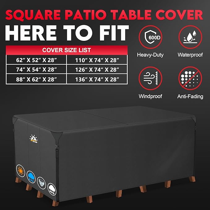 Zettum Patio Furniture Cover Rectangle - 600D Outdoor Table Cover Waterproof & Heavy Duty, Large Lawn Furniture Sofa Set Covers for Outside Dining Table and Chairs Seating Combo - 126 x 74 x 28 Inch