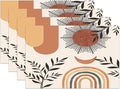 Mid Century Abstract Boho Placemats Orange Vintage Aesthetic Nature Leaf Sun Modern Washable Place Mats 12x18Inch for Dining Kitchen Farmhouse Decor 6 PCS