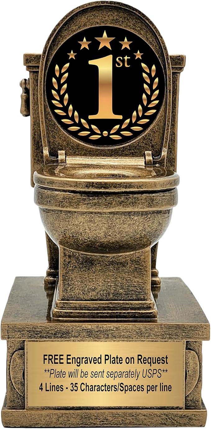 Decade Awards Action Pedestal Gold Toilet Bowl Trophy with Optional Inserts - Custom Engraved Plate On Request (7 Inch Tall)