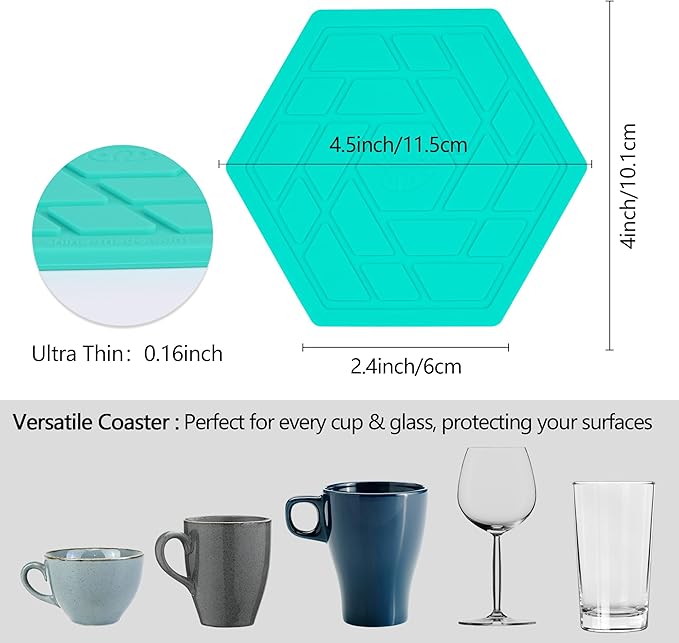 Silicone Drink Coasters Set of 8,Flexible & Heat-Resistant - Perfect for Home Decor & Table Protection (Saltwater/Mango)
