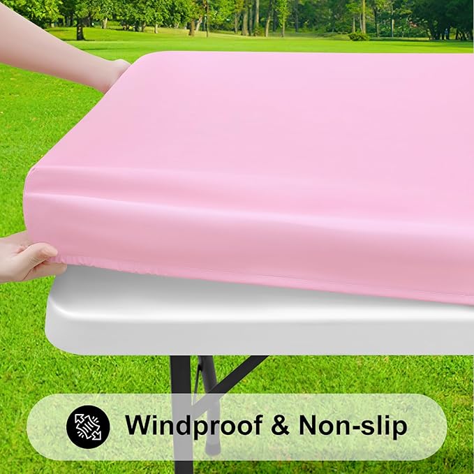 Smiry Rectangle Tablecloth, Elastic Fitted Flannel Backed Vinyl Tablecloths for 4ft Folding Tables, Waterproof Wipeable Table Covers for Valentine's Day, Outdoor, Picnic and Camping (Pink, 30"x48")