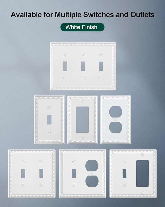 6-Pack Single Toggle Light Switch Cover Plate, Pearls Decorative Switch Plate Covers, Pure White 1 Gang Metal Wall Plate, Corrosion Resistant