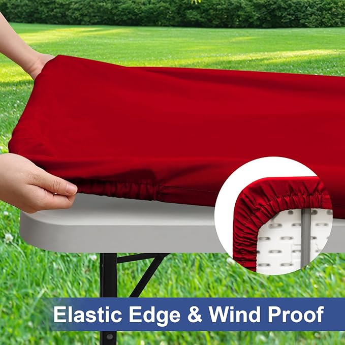 homing 2 Pack Rectangle Table Cloth, Elastic Fitted Fabric Tablecloth Fits for 6 Foot Folding Tables, Washable Table Cover for Picnic, Camping, Indoor & Valentine's Day (Red, 30" x 72")